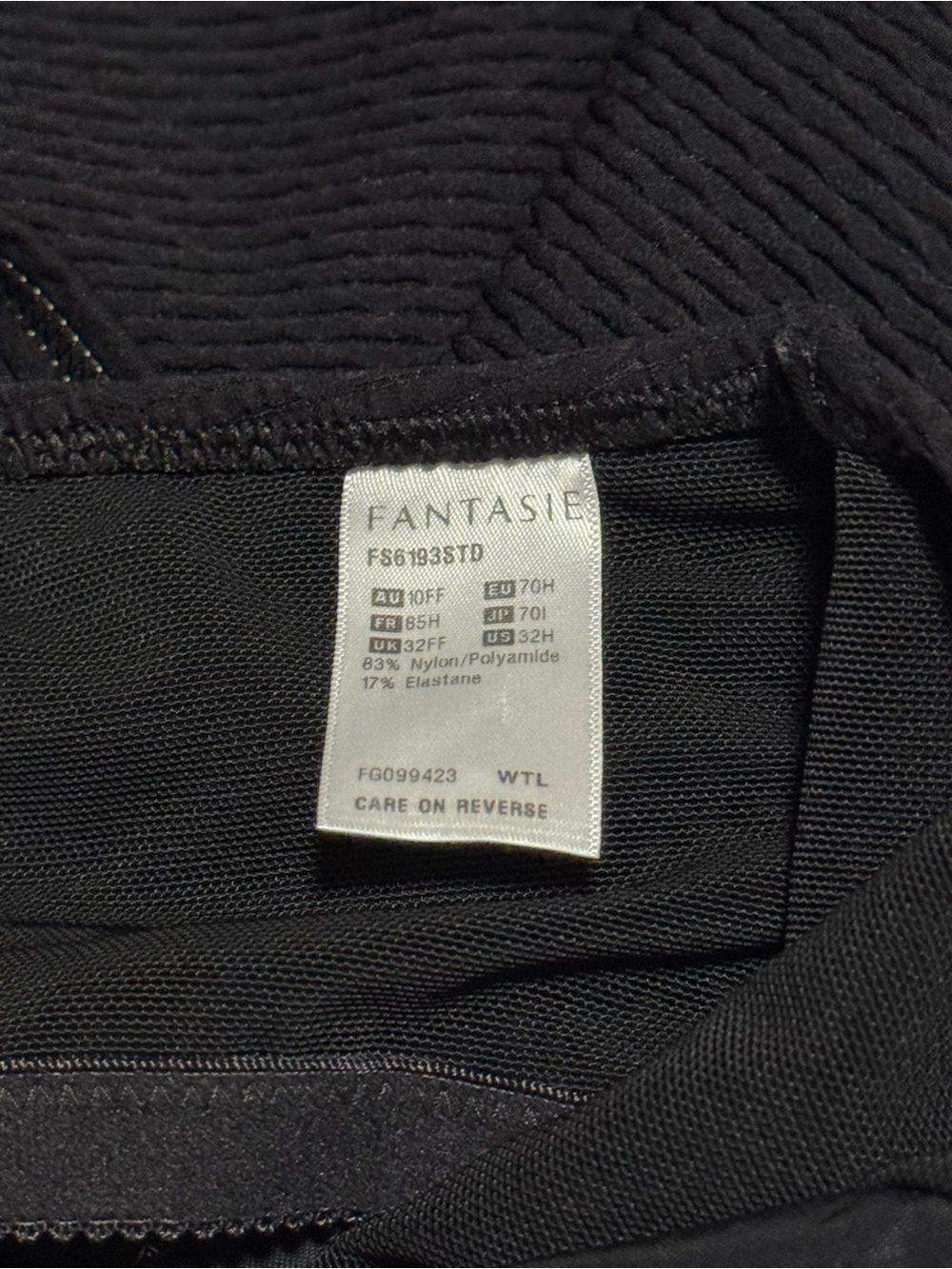Fantasie Black Textured Underwire Tankini Top | Size 32H | Adjustable Straps - Picture 4 of 5